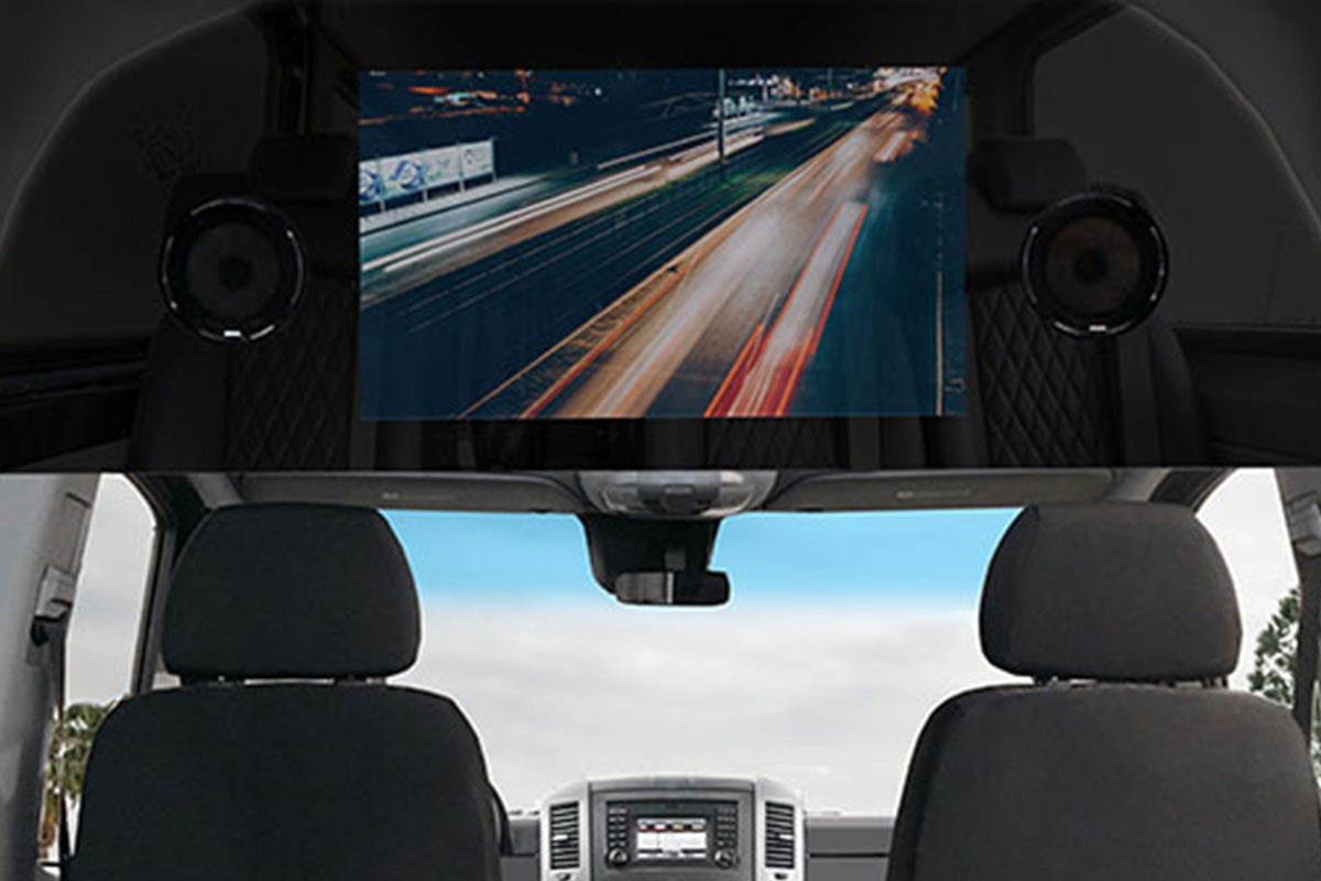 Sprinter Addons | Entertainment | Front TV Package | Custom Interior | Bespoke Coach Mercedes Benz Sprinter Van Conversion | Sprinter Accessories | Sprinter Upgrades | Sprinter Add Ons | Camper Van | Adventure Van