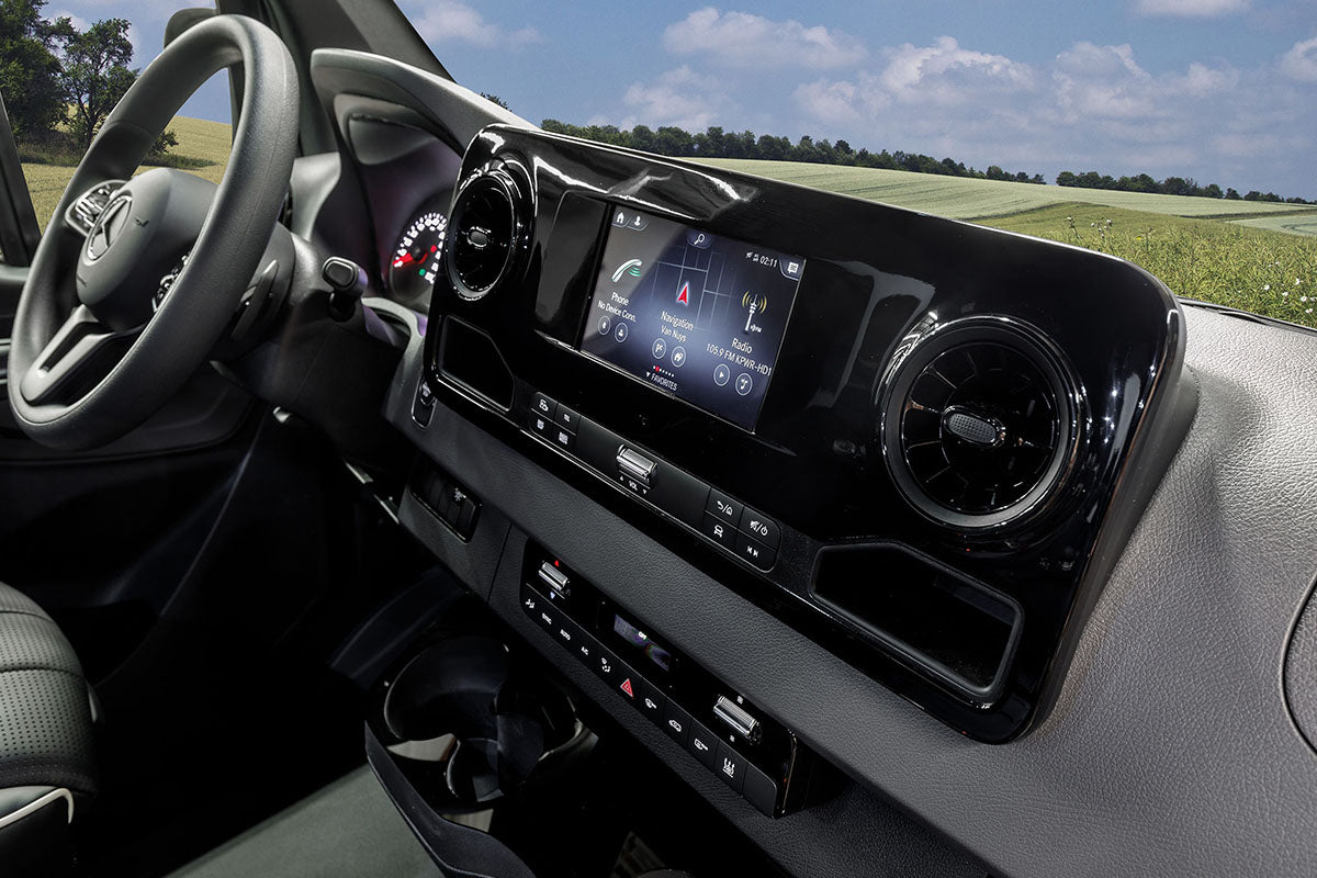 Sprinter Addons | Driver Zone | Piano Black Accents | Custom Interior | Bespoke Coach Mercedes Benz Sprinter Van Conversion | Sprinter Accessories | Sprinter Upgrades | Sprinter Add Ons | Camper Van | Adventure Van