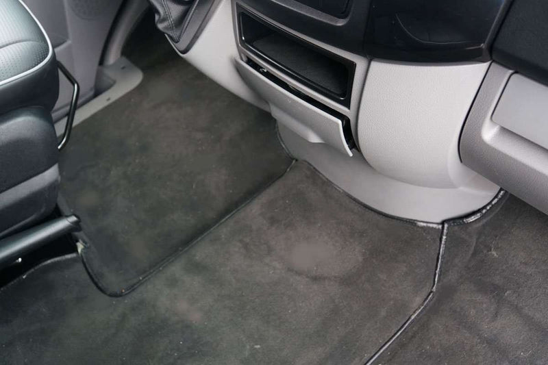 Sprinter Addons | Driver Zone | Mercedes Benz Velour Carpet Flooring in Driver Zone | Custom Interior | Bespoke Coach Mercedes Benz Sprinter Van Conversion | Sprinter Accessories | Sprinter Upgrades | Sprinter Add Ons | Camper Van | Adventure Van